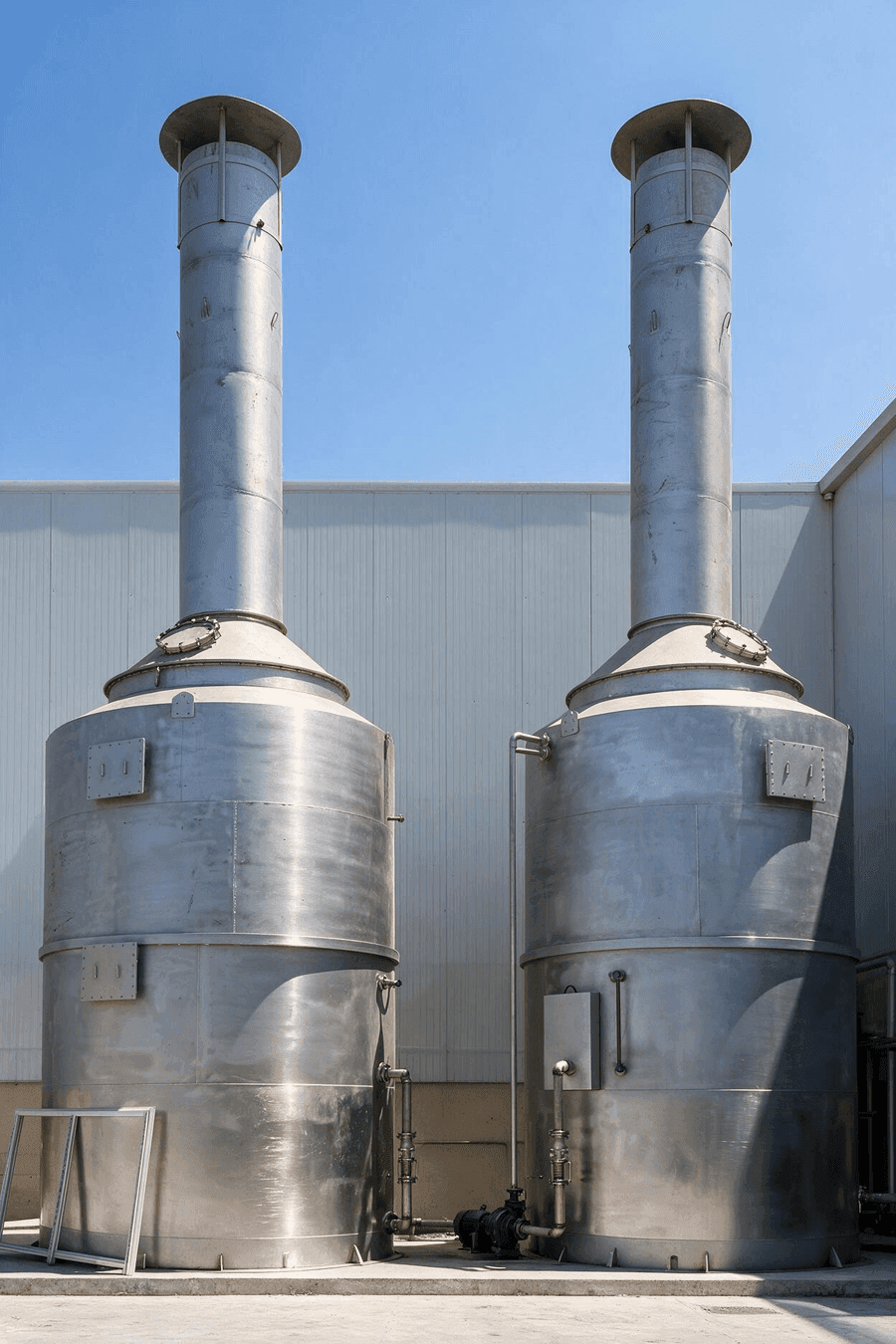 Wet scrubber towers at the Natron Salt factory