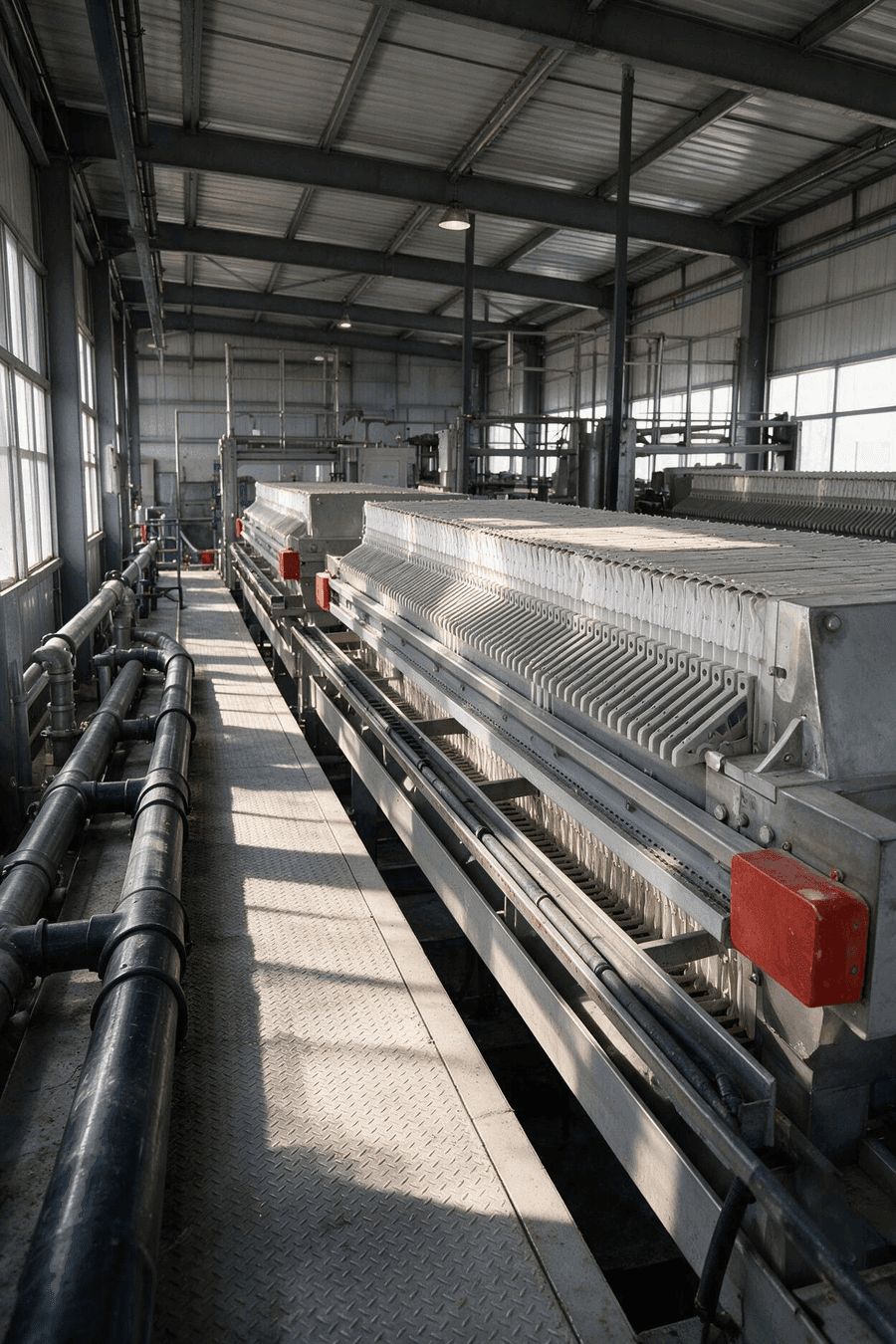 Filter press units on the production floor